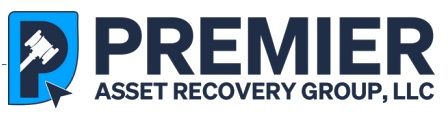 Logo for Premier Asset Recovery Group, LLC, featuring a stylized "P" with a gavel and arrow, followed by the company's name in bold letters.