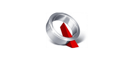 A silver ring encircles a vertically pointed red arrow.