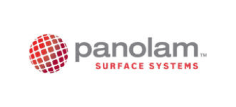 Panolam Surface Systems logo featuring a grid-like red sphere to the left of the company name in gray and red text.