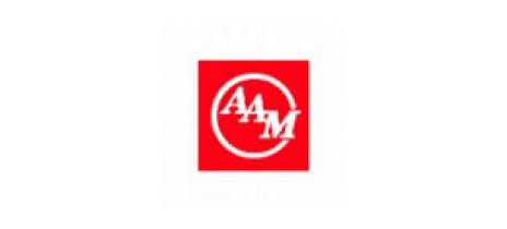 Logo with overlapping letters "AAM" inside a red square.